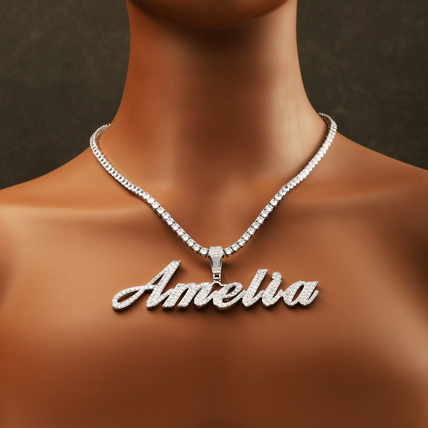 Custom Letter Name Necklace White Gold