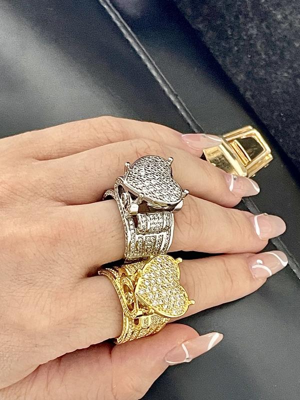 Hand-set silver heart-shaped ring