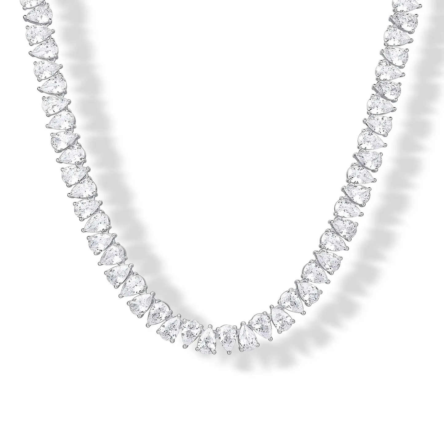 Gold Plated Pear Tennis Necklace CZ Paved Link Chain