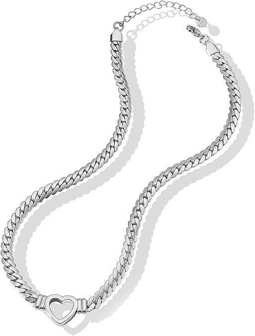 Hollow Heart Pendant Cuban Chain Heart Charms Choker