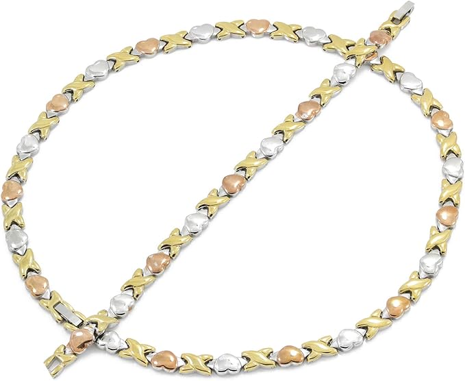 Tri-Tone XO Heart Necklace: Rose Gold, Silver & Gold