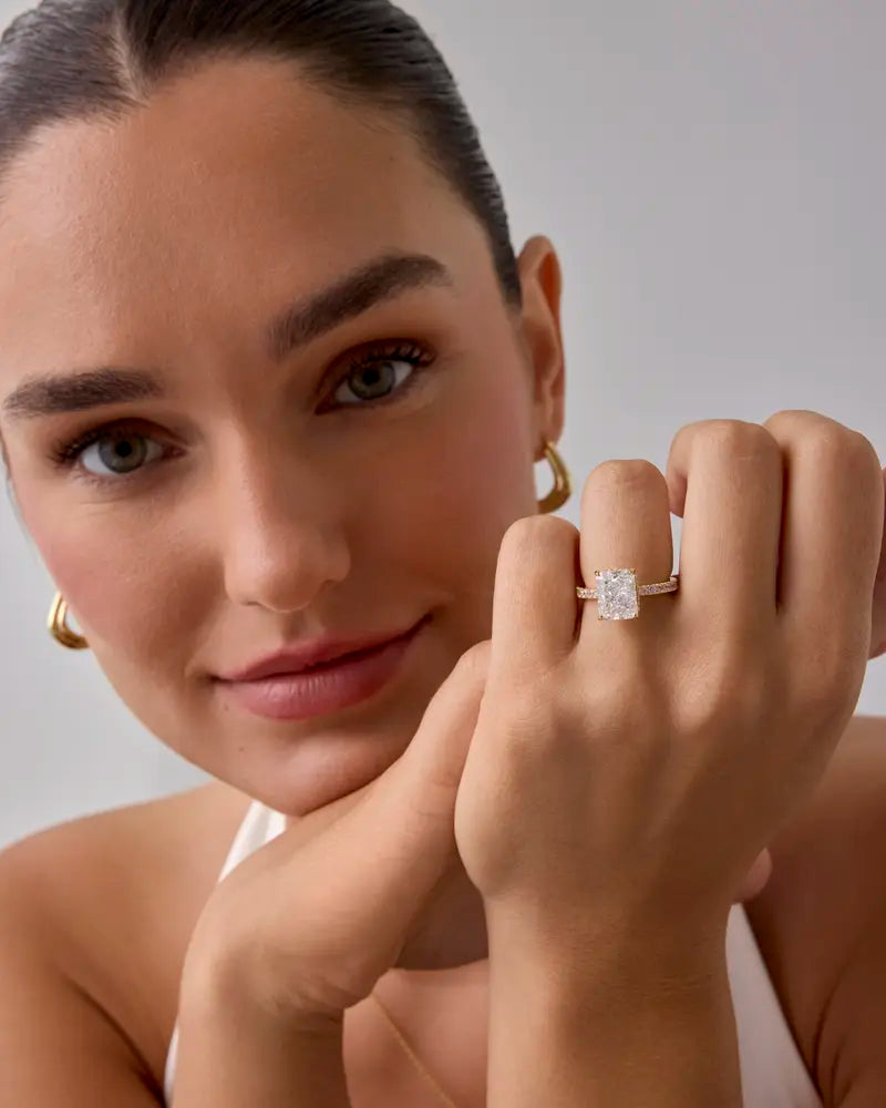 14K Gold Plated 3.5CT Square Radiant CZ Ring with Hidden Halo