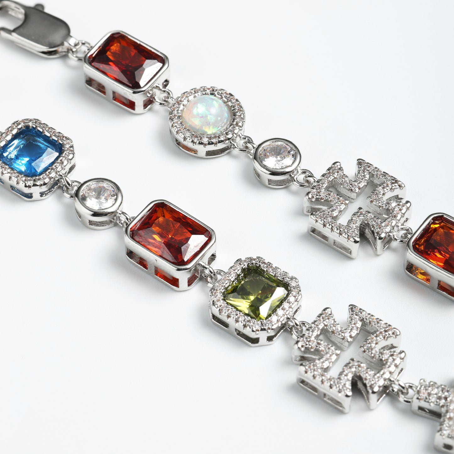 Multi Gemstone & Cross Bracelet