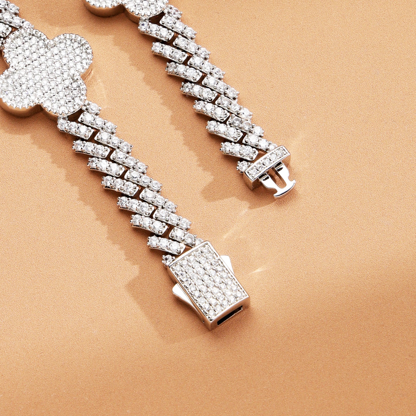 8mm Iced Out Four Leaf Cuban Link Chain White Gold