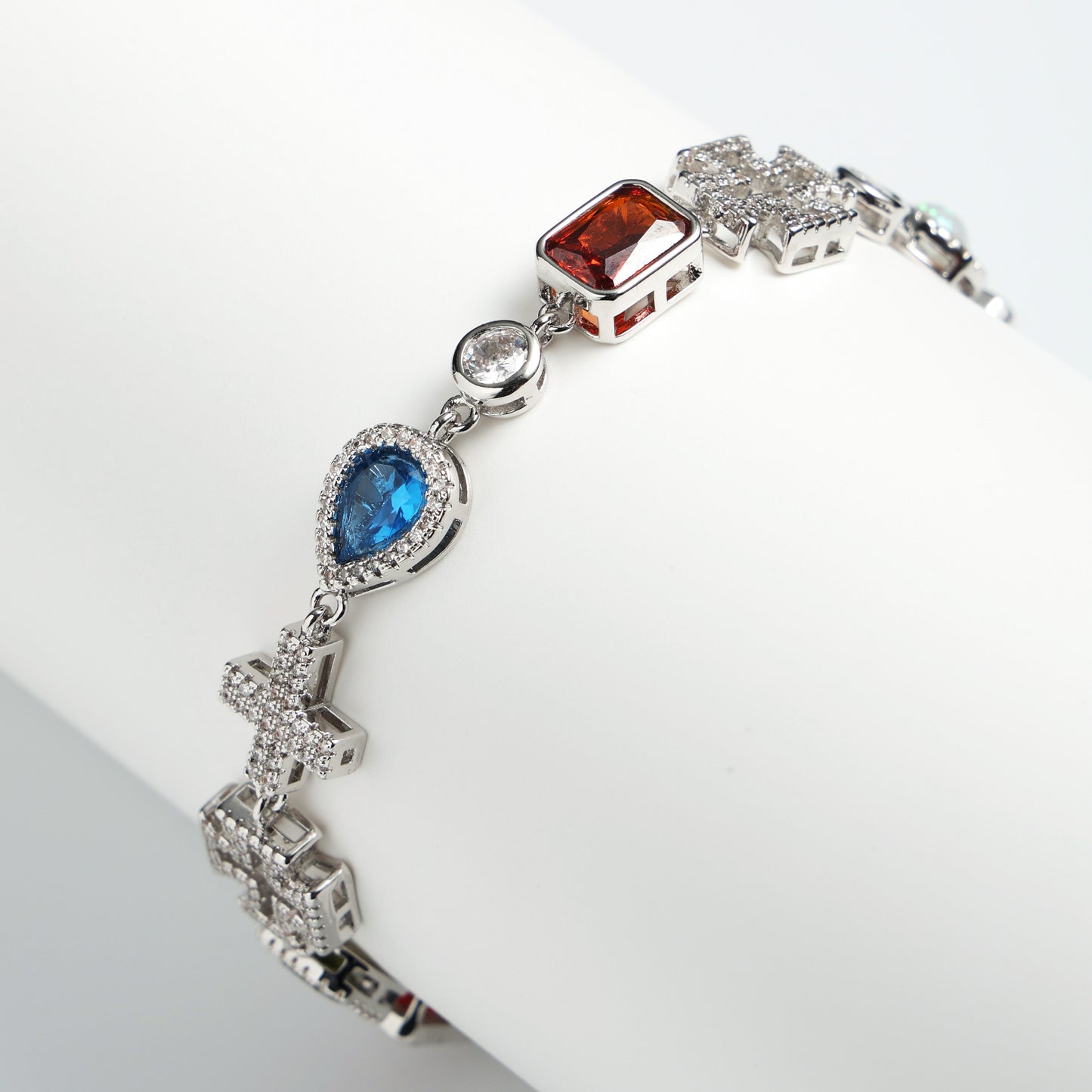 Multi Gemstone & Cross Bracelet