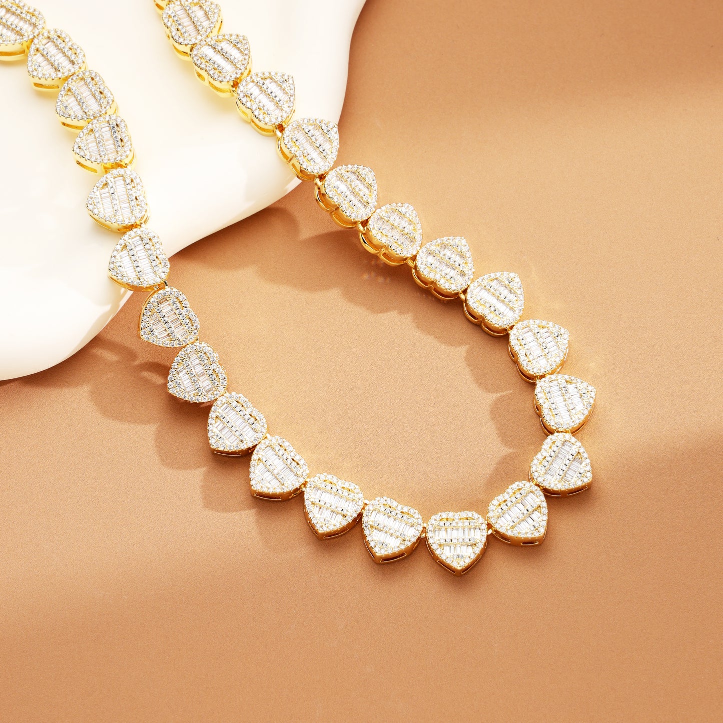 12mm Iced Out Baguette Heart Chain 18K Gold