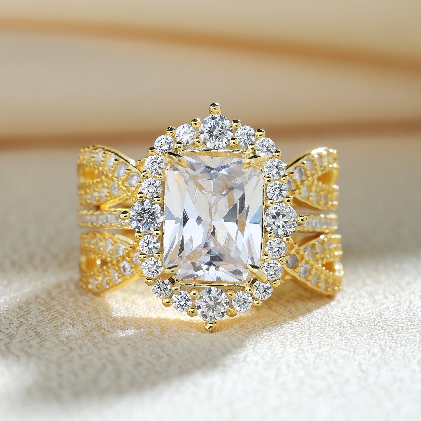 Vintage Halo Radiant Cut Insert Ring