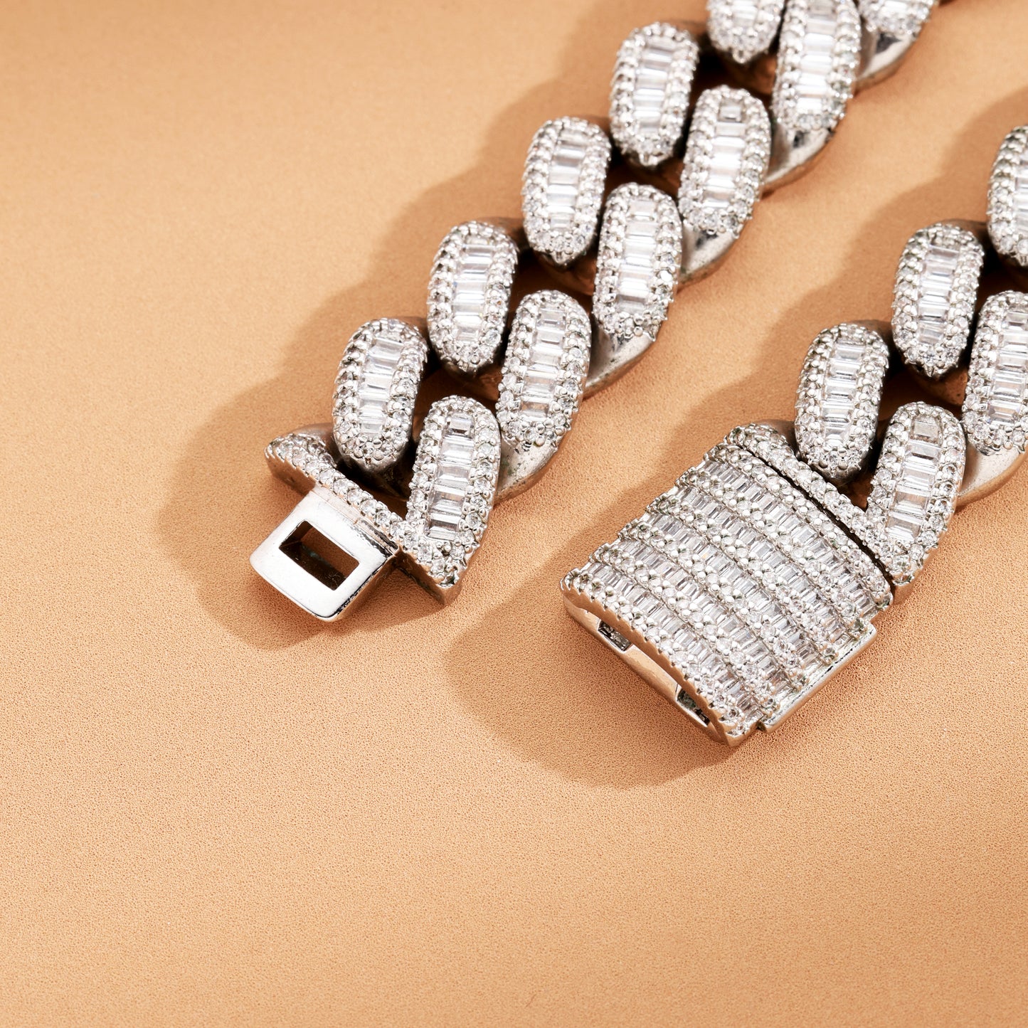 16MM Baguette Cross Miami Cuban Llink Chain White Gold