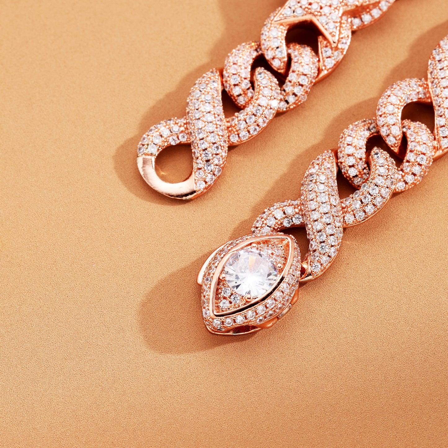 13mm Star and Demon Eye Cuban Link Chain Rose Gold