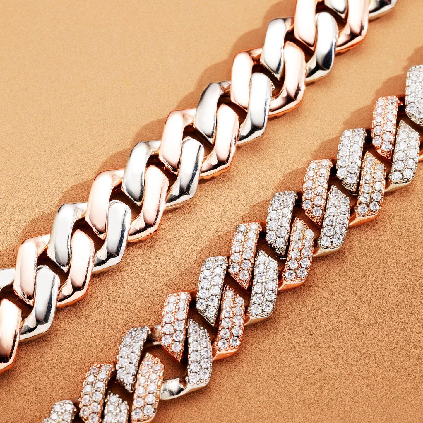 14MM Cuban Link Chain White&Rose Gold