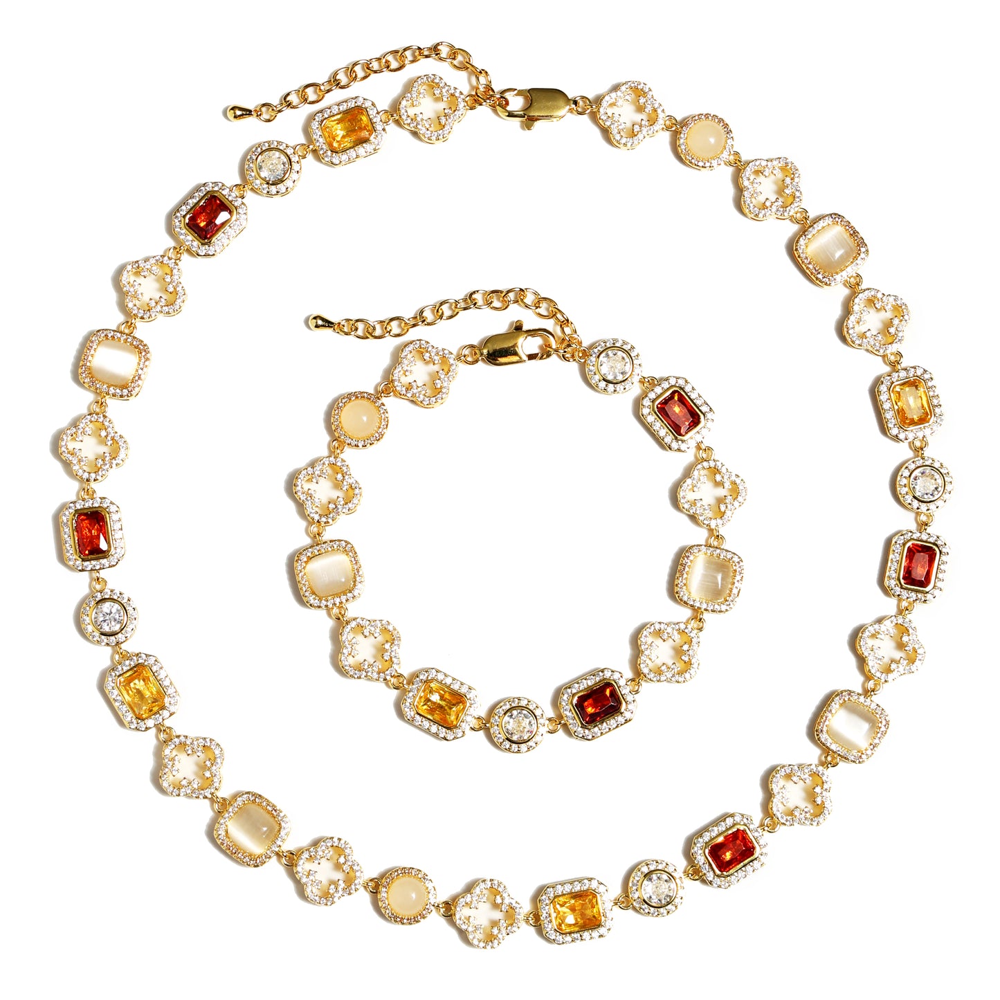 Iced Gemstone Set(Gemstone Necklace & Bracelet)