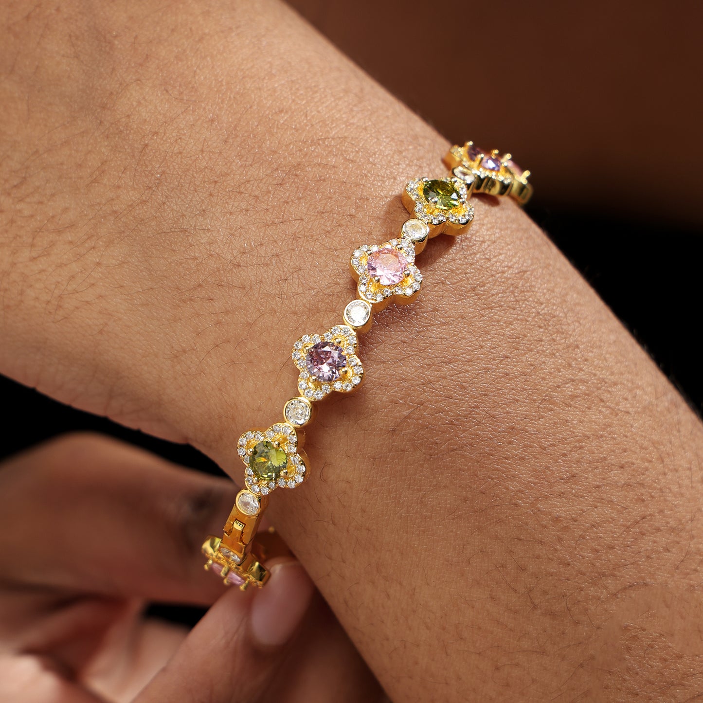 Multi Color CZ Motif Gemstone Bracelet
