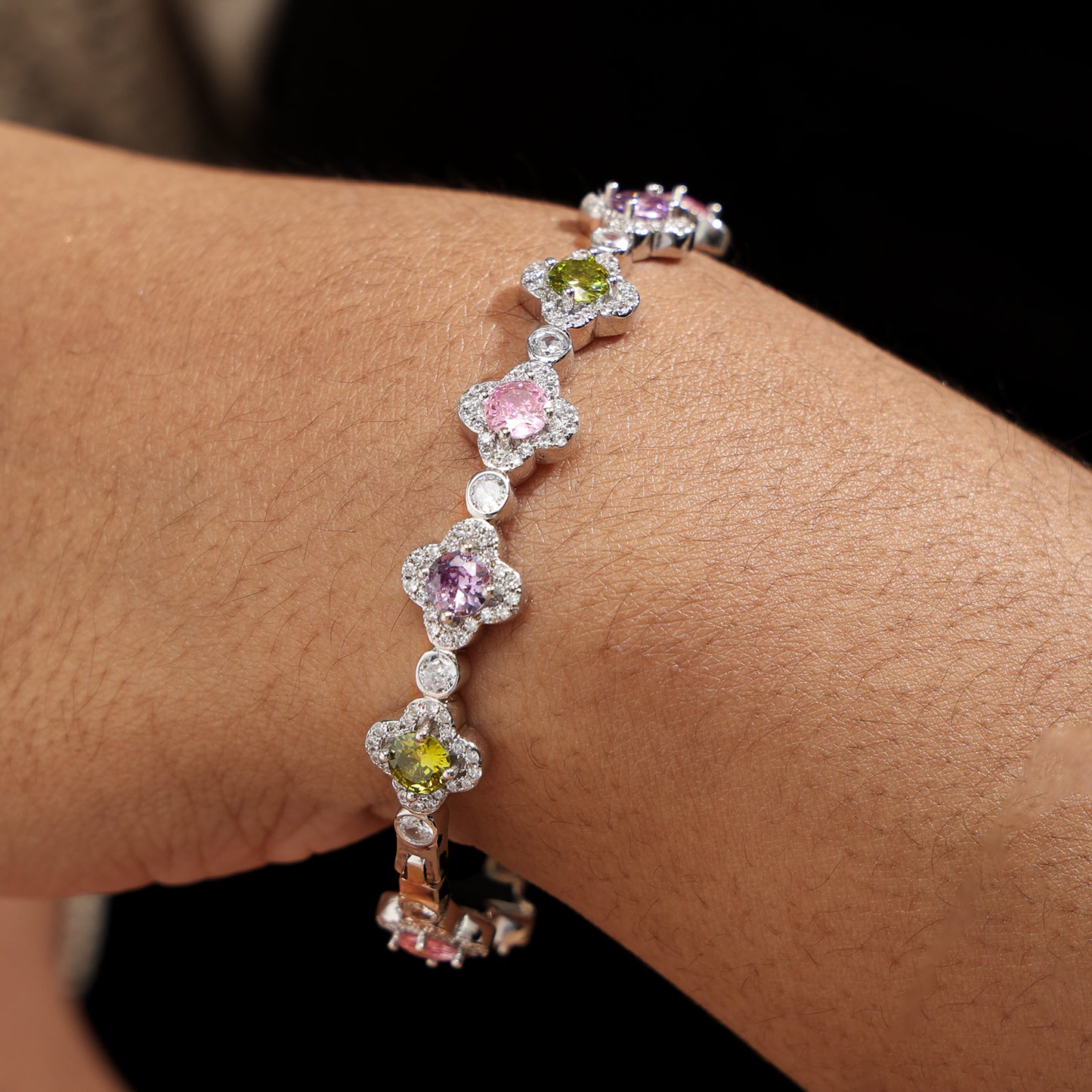 Multi Color CZ Motif Gemstone Bracelet