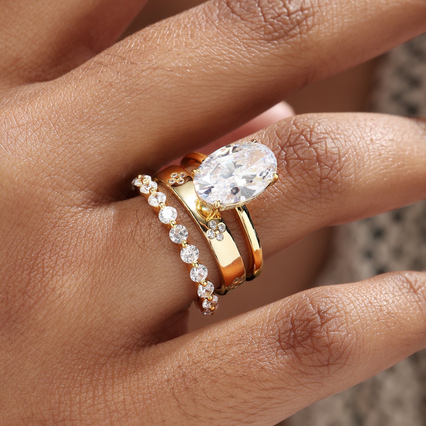Noble Oval Cut 3 Pieces Ring Set