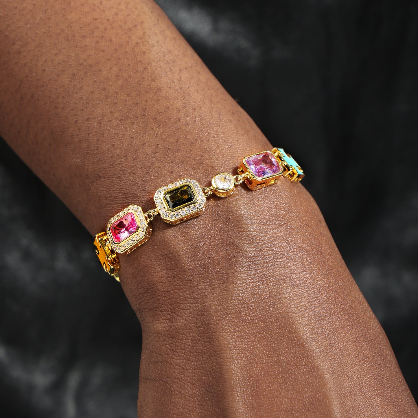 Pink Multi Gemstone Motif Bracelet