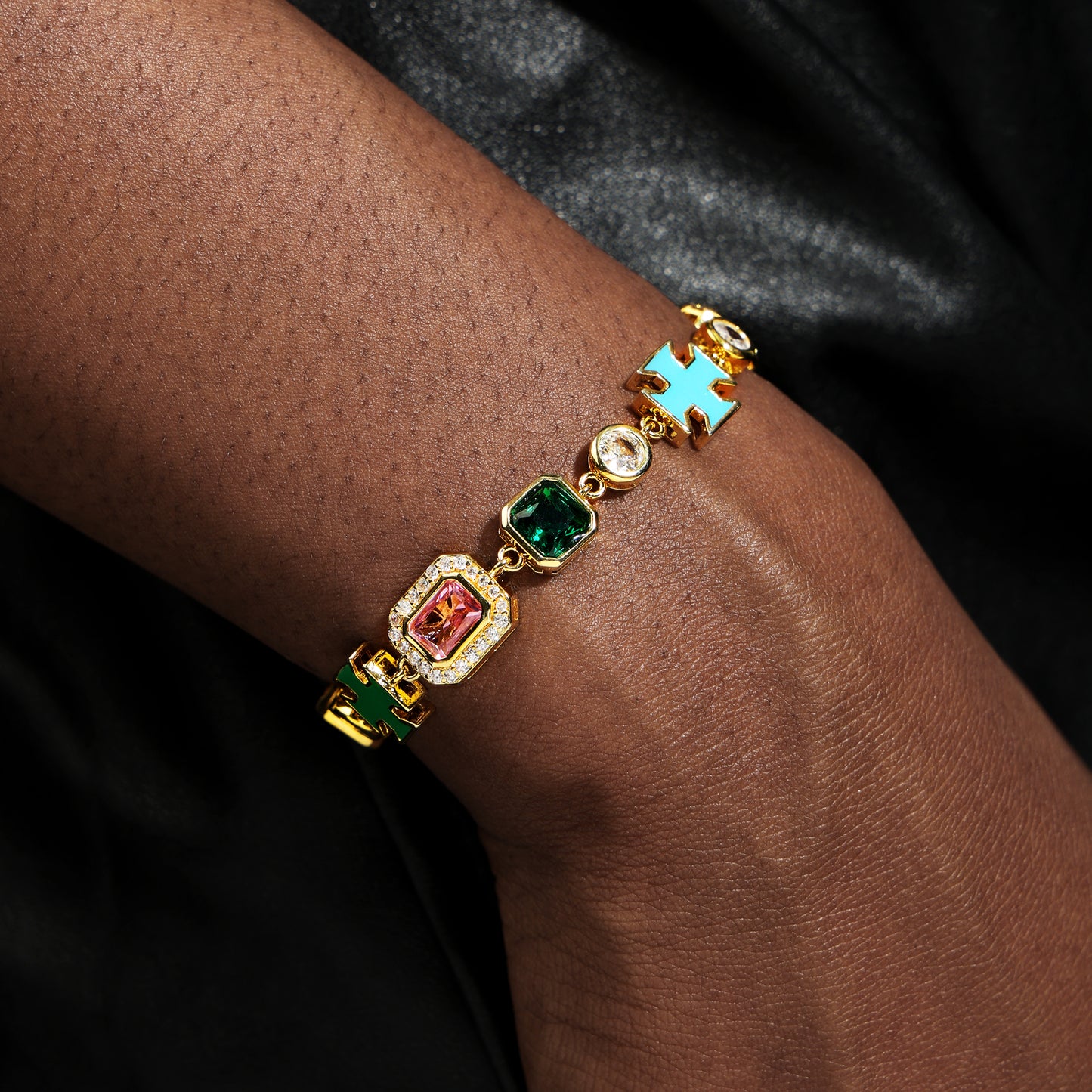 Multi Gemstone Motif Set(Gemstone Necklace & Bracelet)