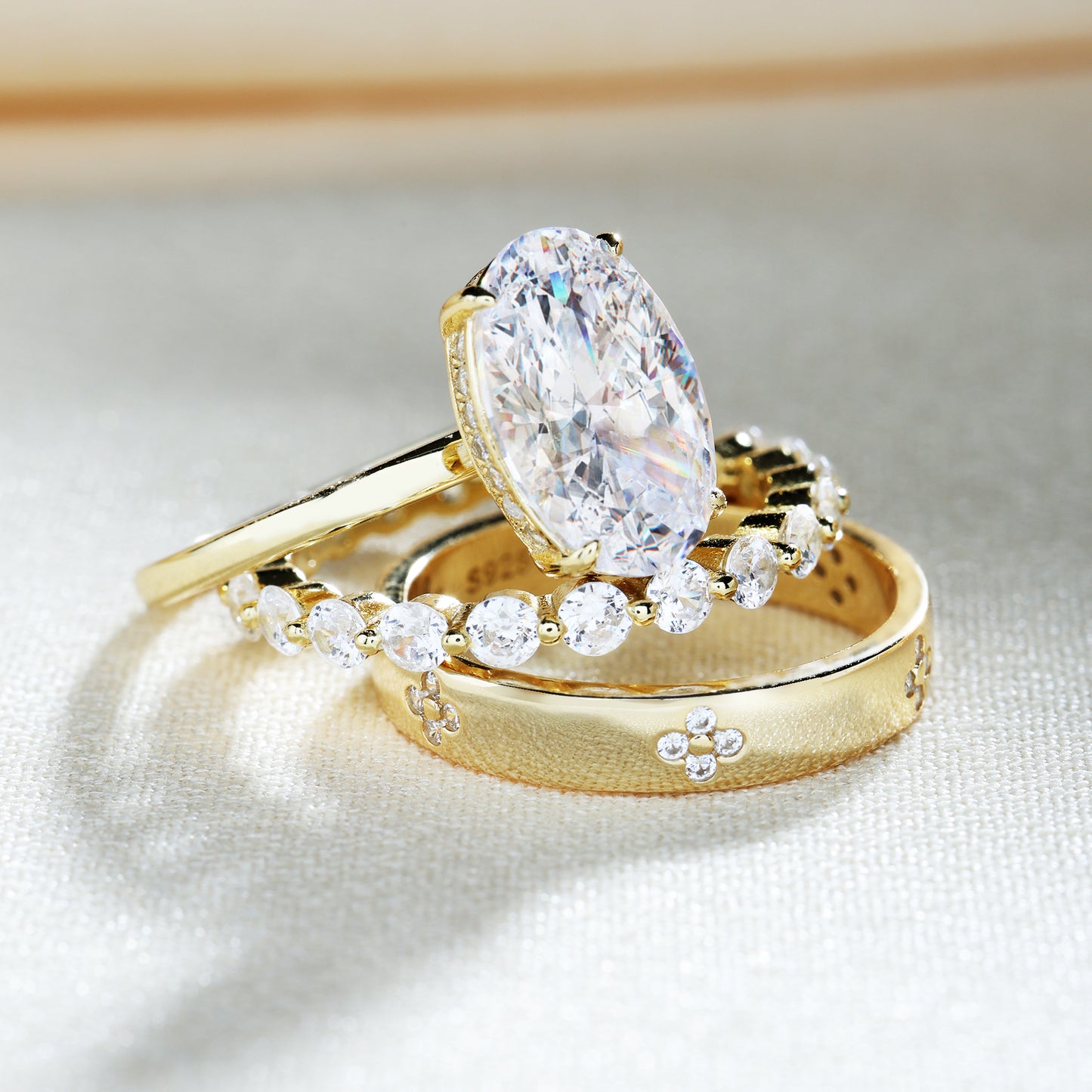Noble Oval Cut 3 Pieces Ring Set
