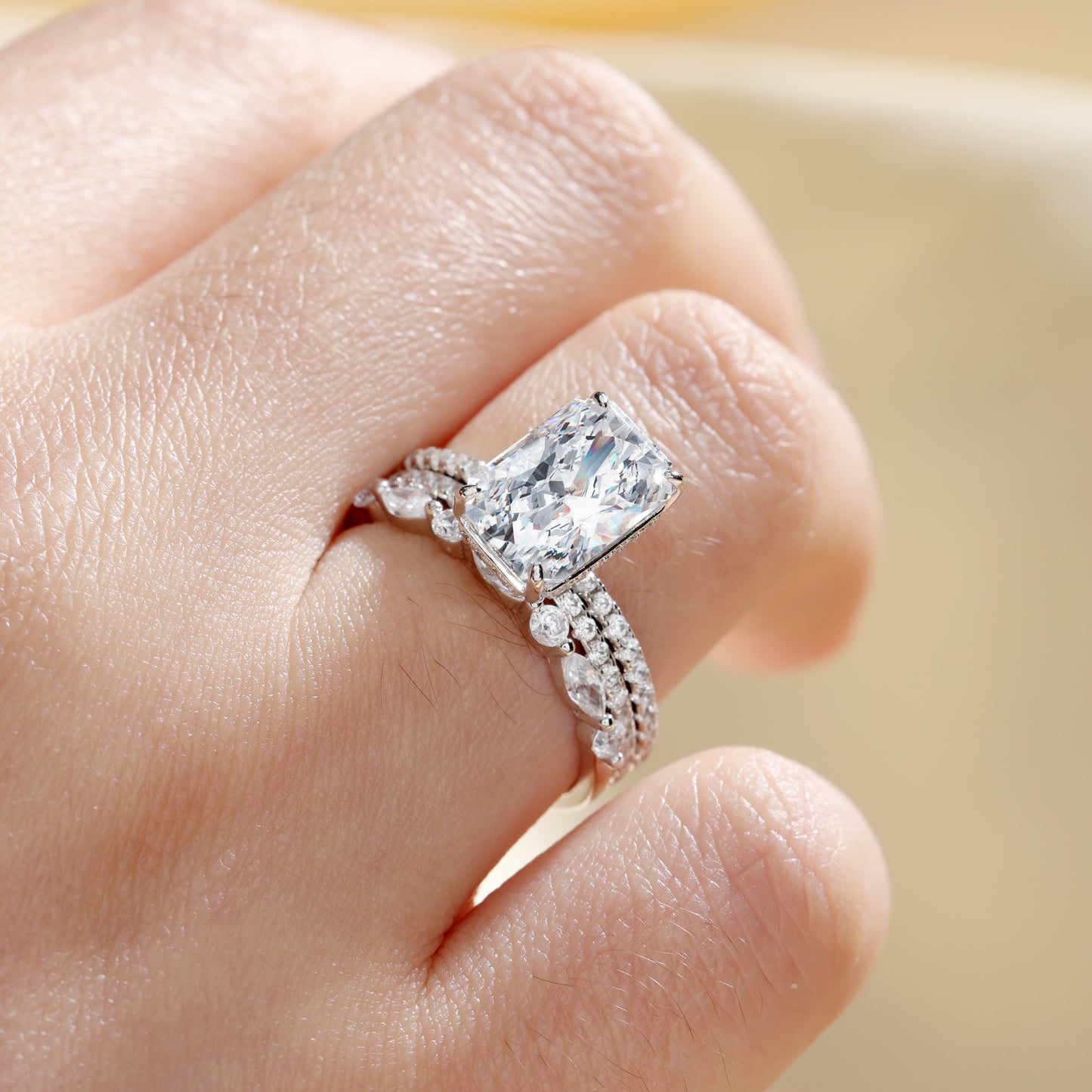 Noble Radiant Cut 3 Pieces Ring Set