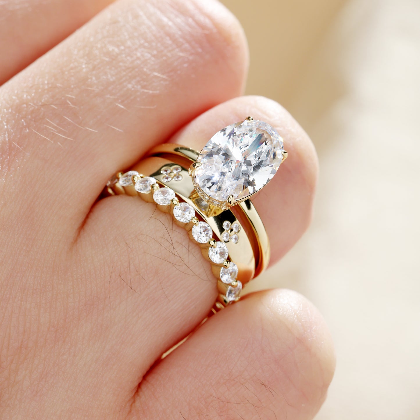 Noble Oval Cut 3 Pieces Ring Set