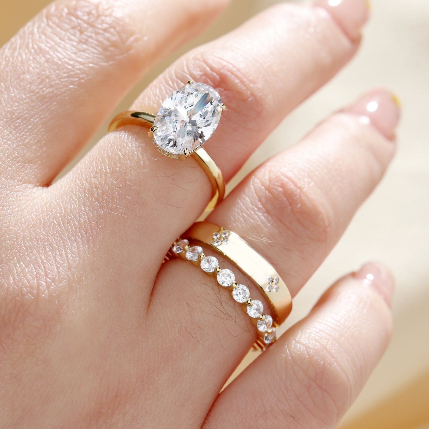 Noble Oval Cut 3 Pieces Ring Set