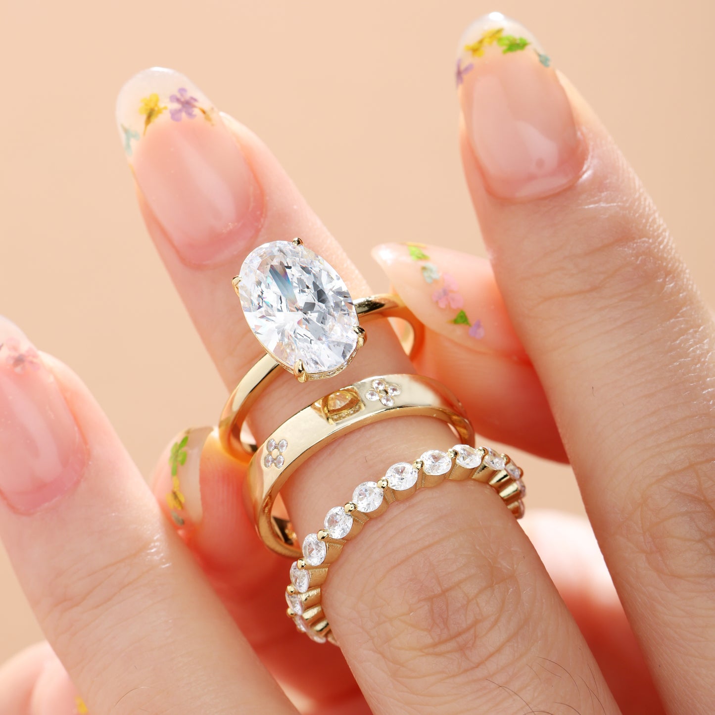 Noble Oval Cut 3 Pieces Ring Set