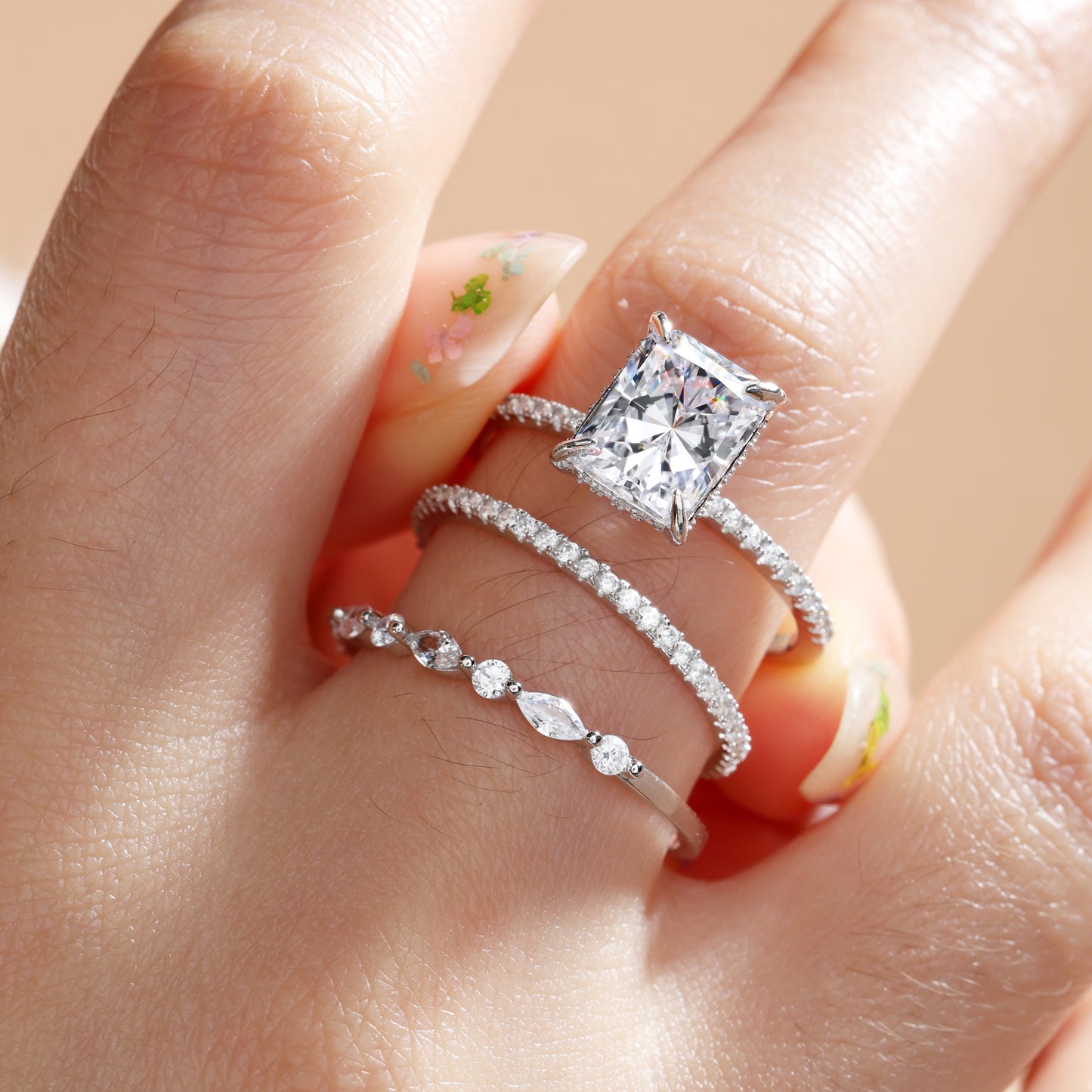 Noble Radiant Cut 3 Pieces Ring Set