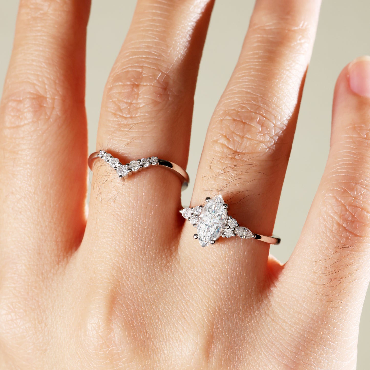 Yellow Gold Marquise Cut Moissanite Engagement Ring Set