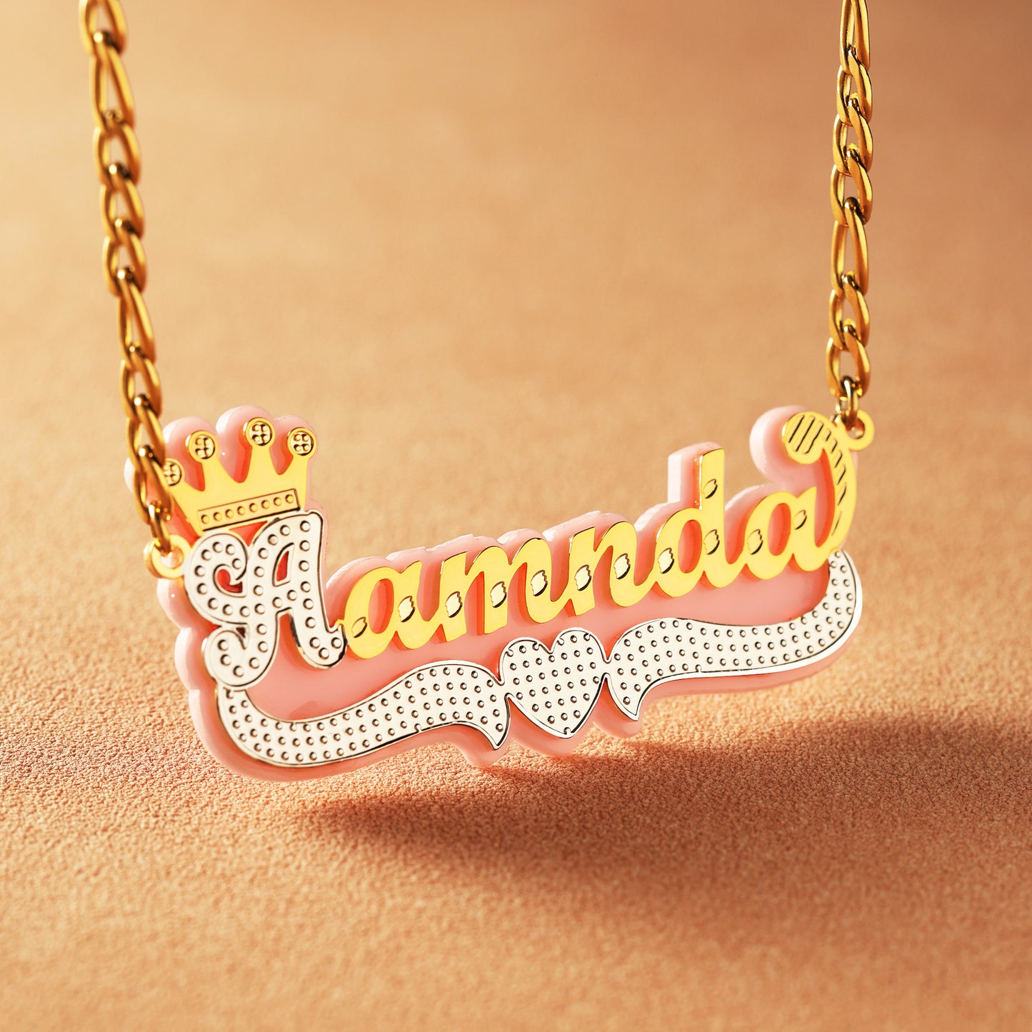 Double Plated Heart Crown Name Necklace