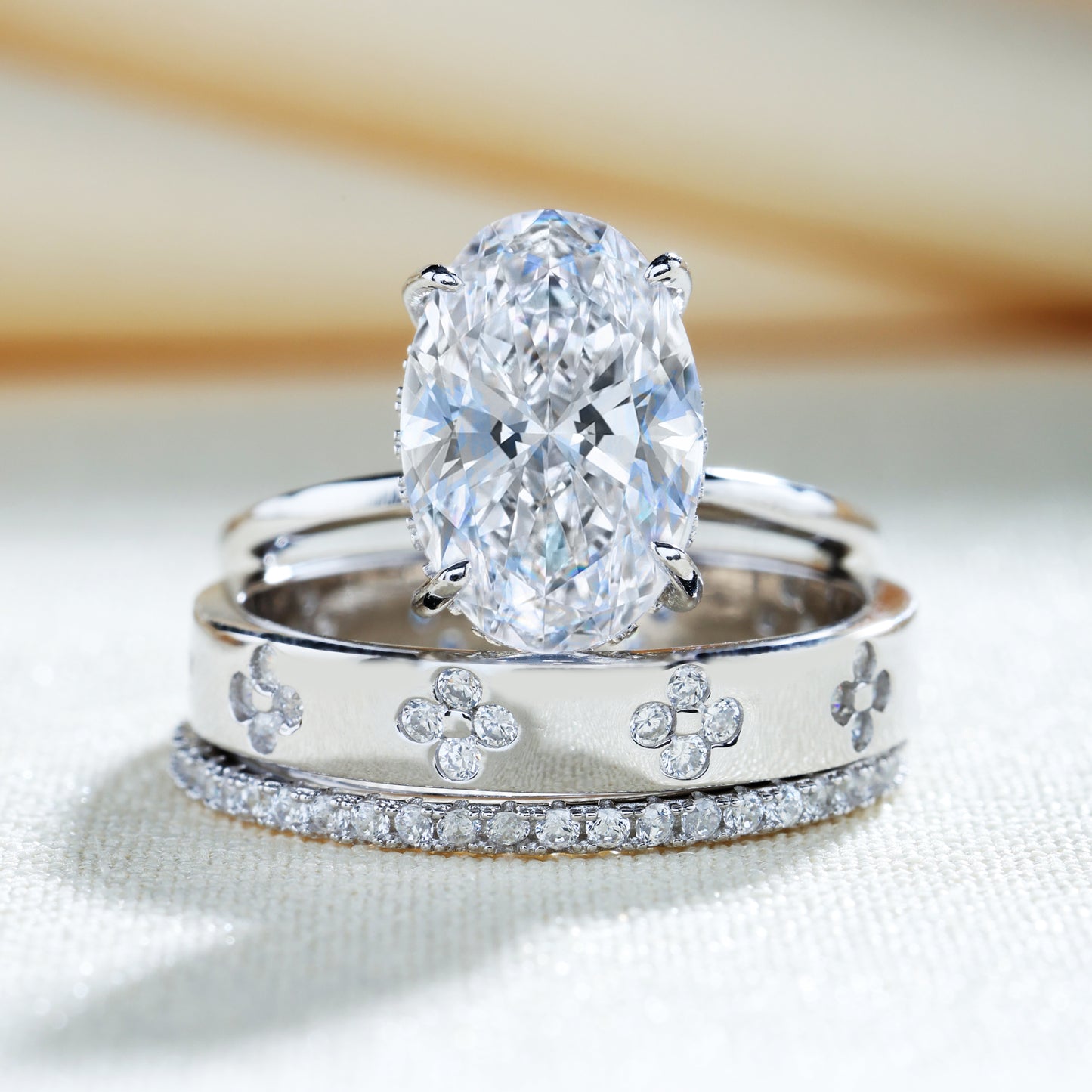 Noble Oval Cut 3 Pieces Ring Set