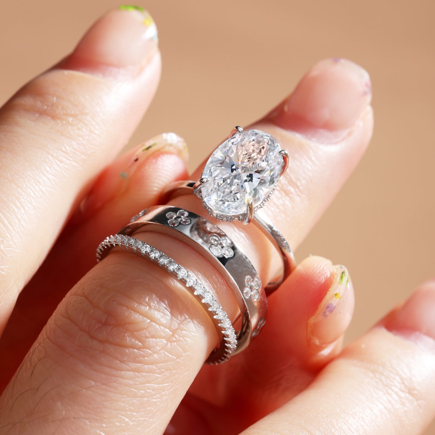 Noble Oval Cut 3 Pieces Ring Set