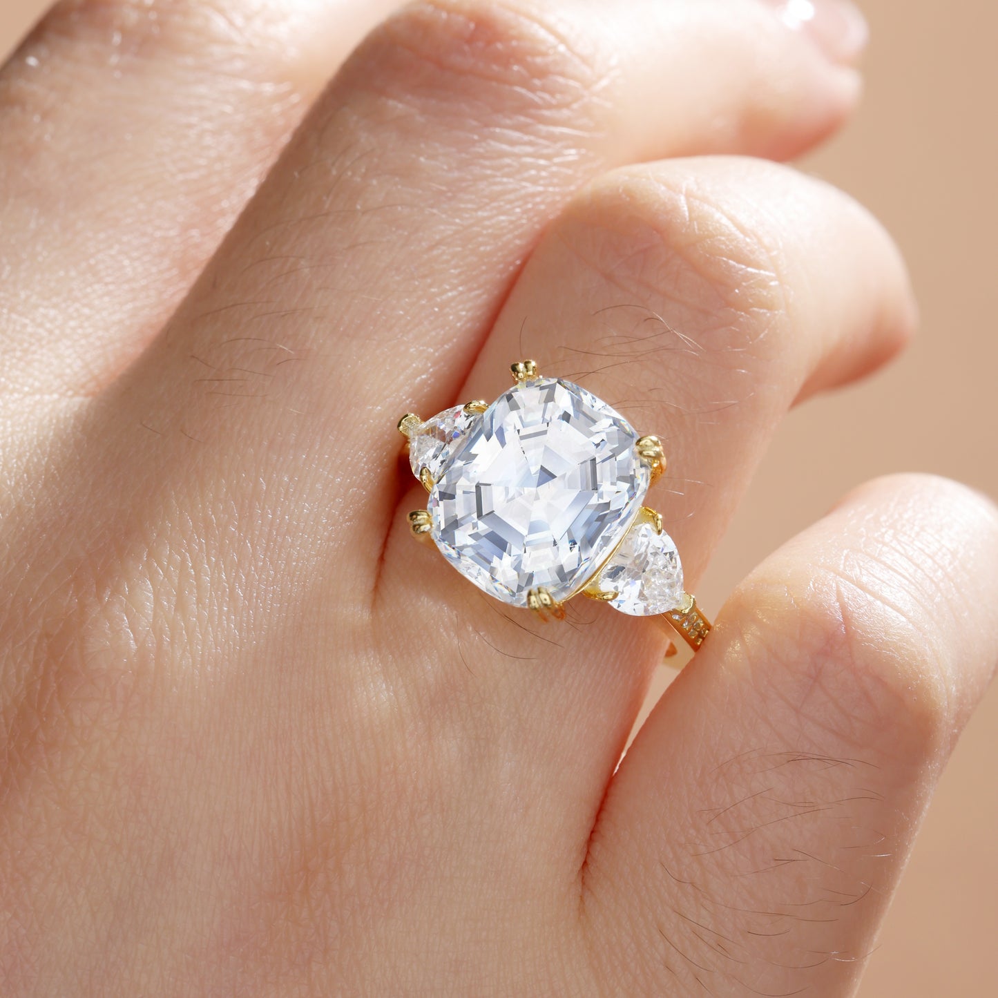 Romantic Cushion Cut Three Stone Engagement Ring