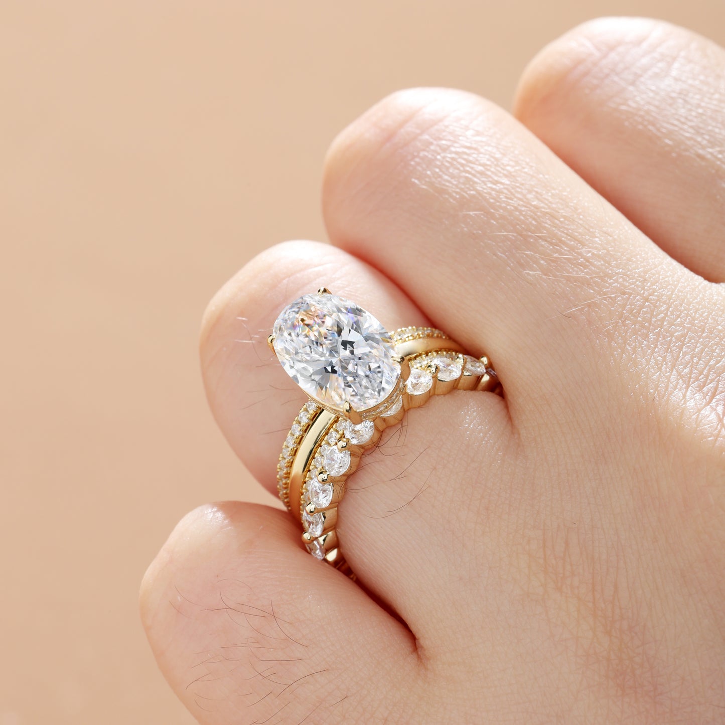 4 Pieces Oval Cut Wedding Ring Set