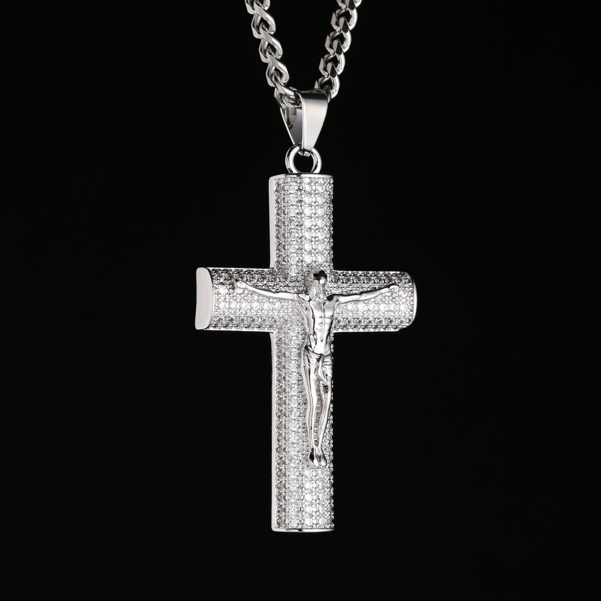 No Fade 14K Gold-Plated Cuban Figaro Chain with Jesus Christ Crucifix
