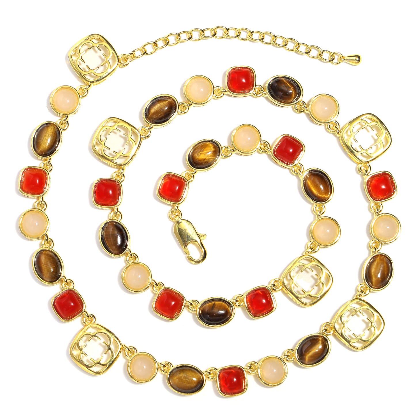 Red Crystal Gemstone Set(Gemstone Necklace & Bracelet)
