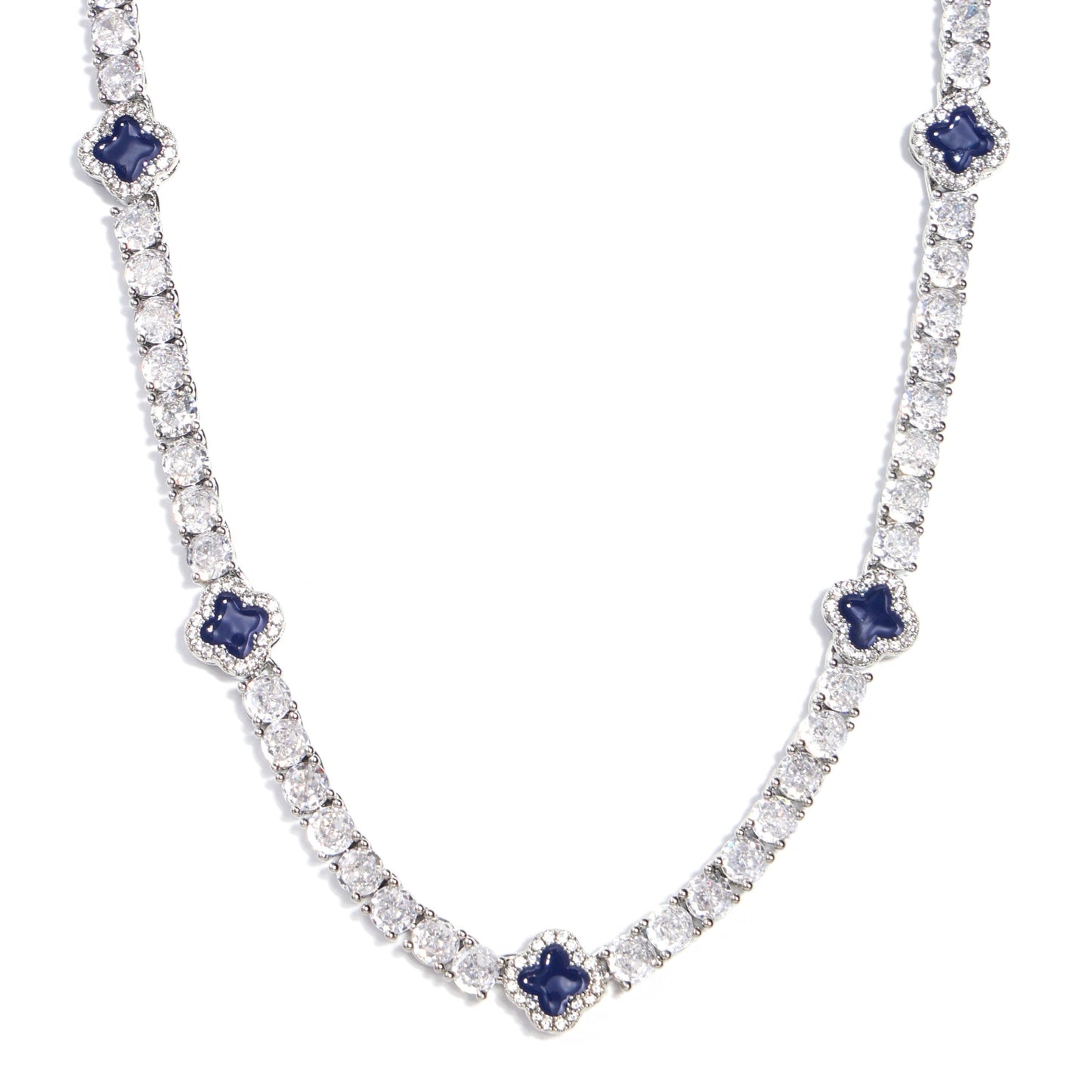 Blue Motif Tennis Gemstone Necklace