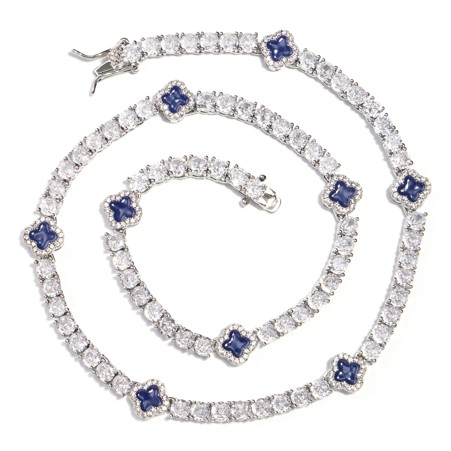 Blue Motif Tennis Gemstone Necklace