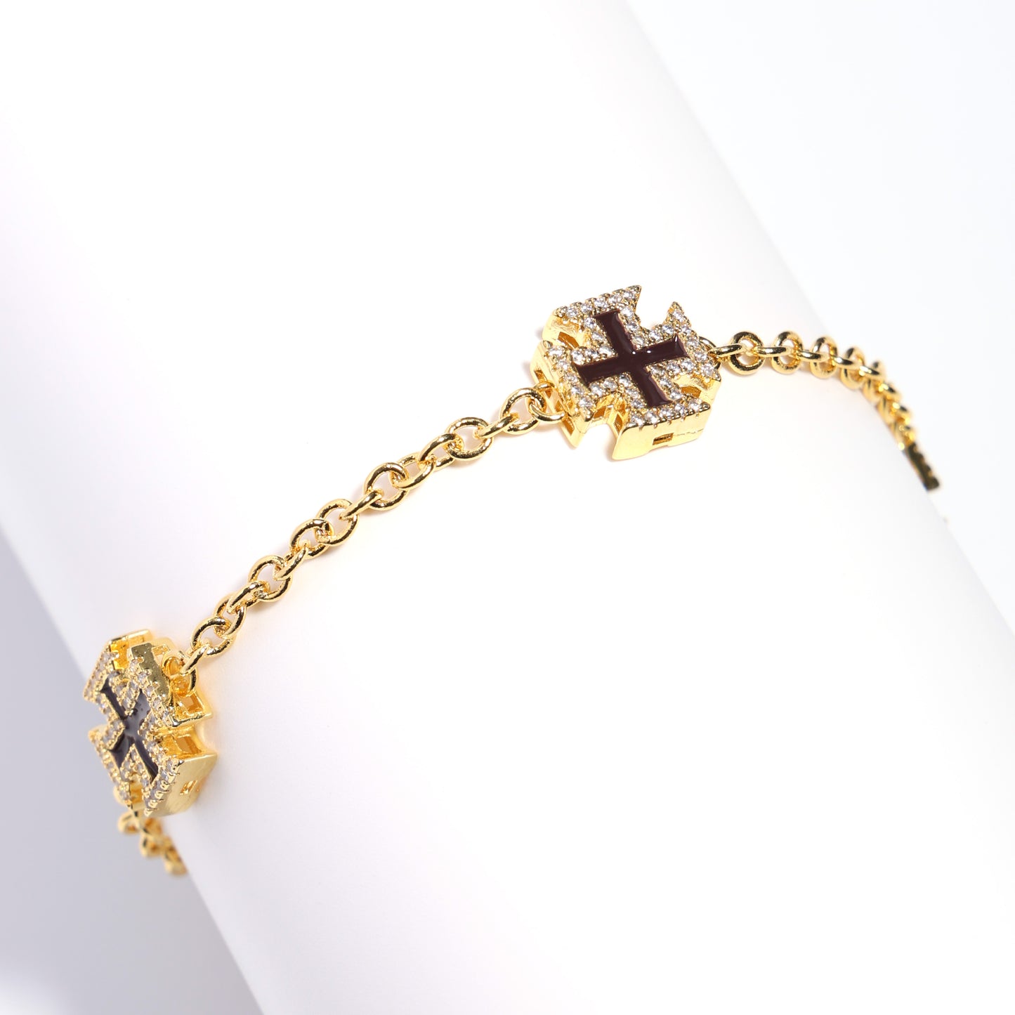 Chocolate Brown Cross Motif Gemstone Bracelet