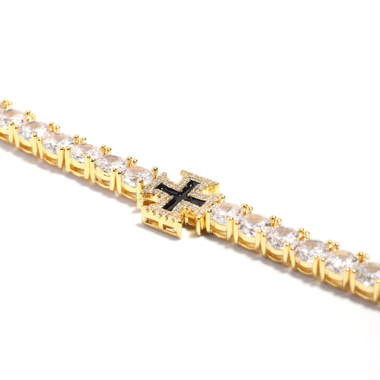 Black Cross Motif Tennis Gemstone Necklace