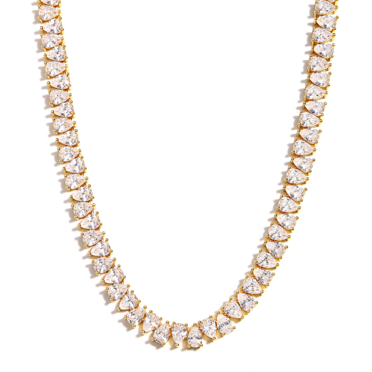 Gold Plated Pear Tennis Necklace CZ Paved Link Chain