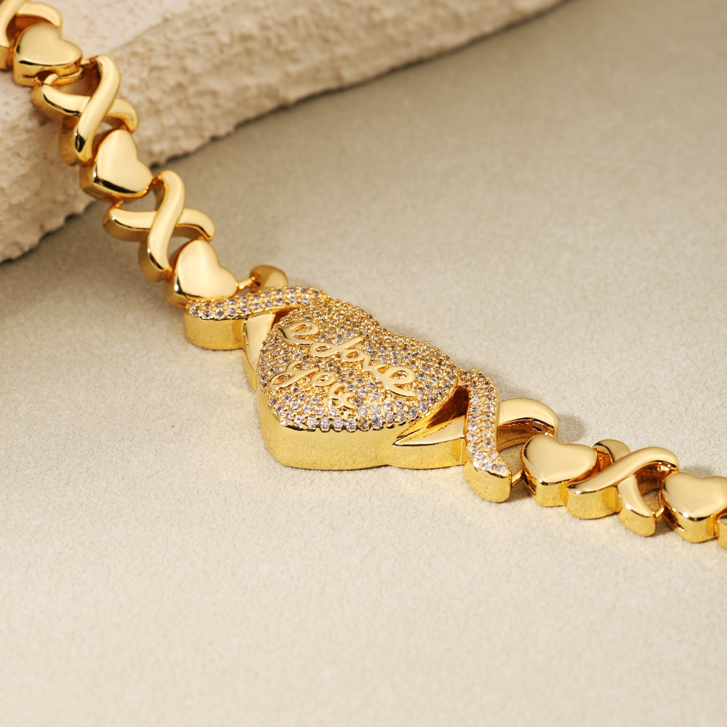 "LOVE YOU" Engraved Heart Pendant Necklace with XO Chain Links