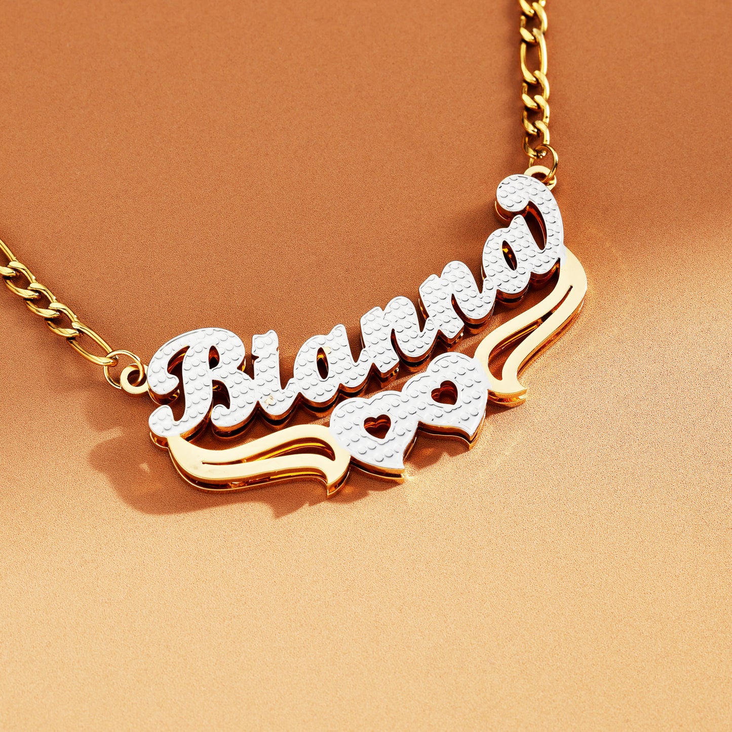Double Plated Hearts Name Necklace