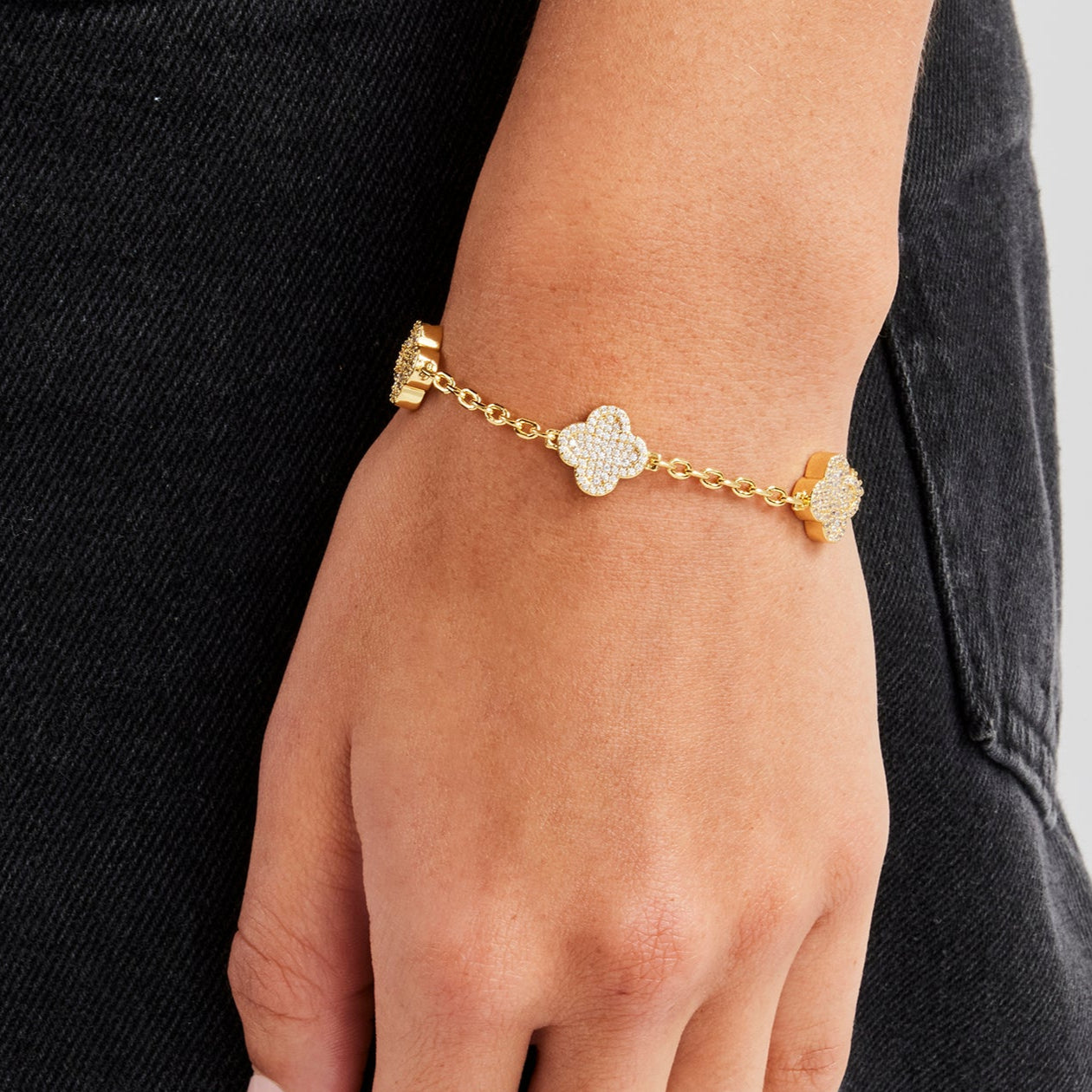 Iced Motif Role Link Gemstone Bracelet
