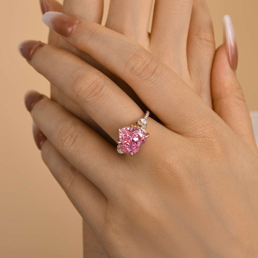 Royal Romantic Pink Stone Heart Cut Engagement Ring
