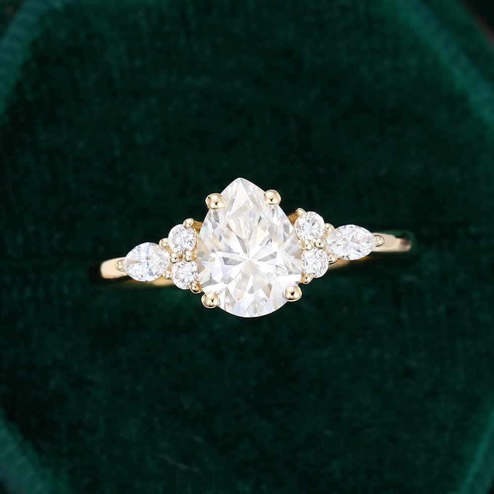 Pear Shaped Moissanite Classic Side Stone Engagement Ring