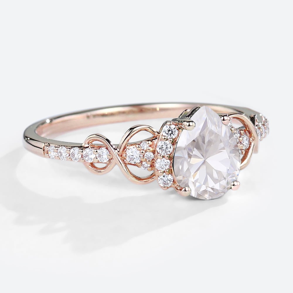 Pear Shaped Moissanite Engagement Ring Infinity Bridal Ring