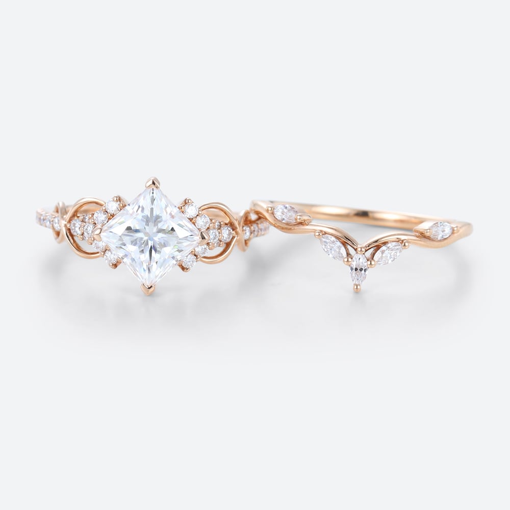 Princess Cut Moissanite Bridal Ring Set Infinity Engagement Ring