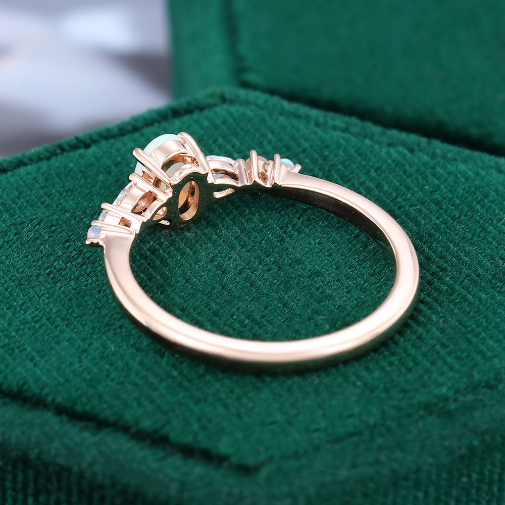 Oval Opal Trio Side Stones Engagement Ring Dainty Promise Ring