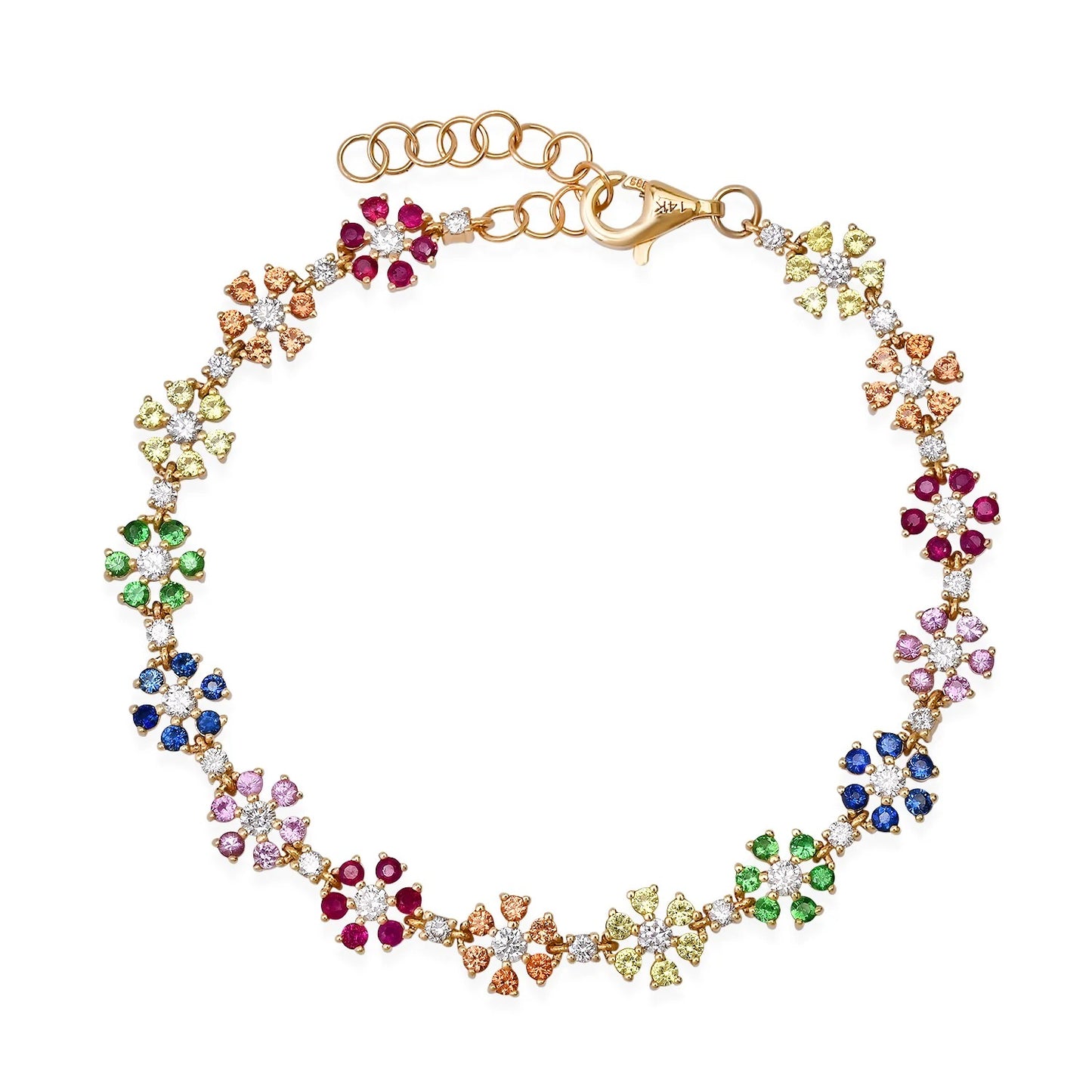 Blooming Sparkle: Colorful Diamond Flower Chain Necklace