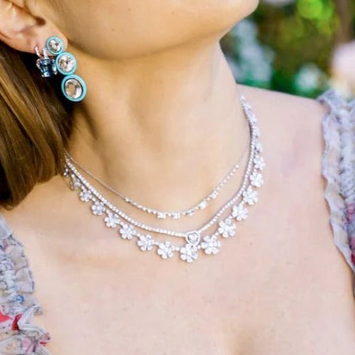 Starlight Blossom: Full-Pave Diamond Flower Necklace