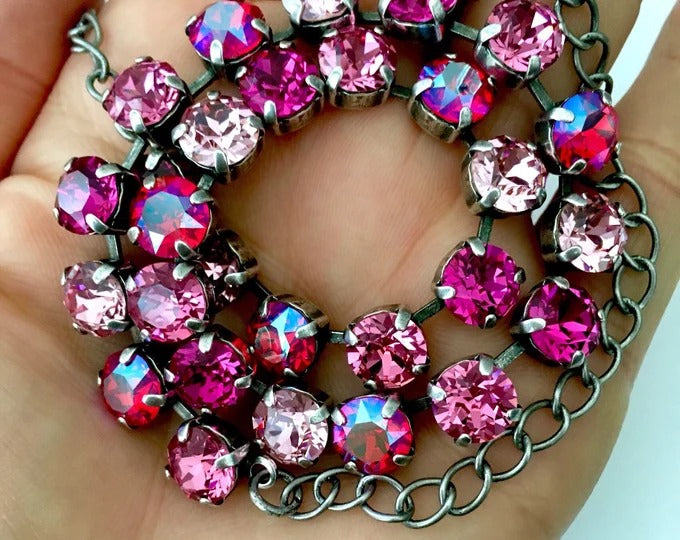 Velvet Rose: Rosy Crystal Tennis Necklace